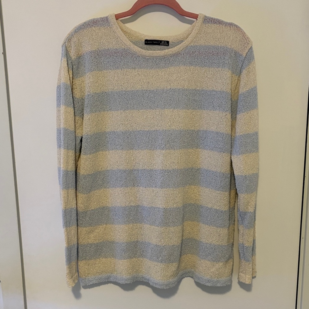 Black Tape Striped Sweater - Cream and Blue
